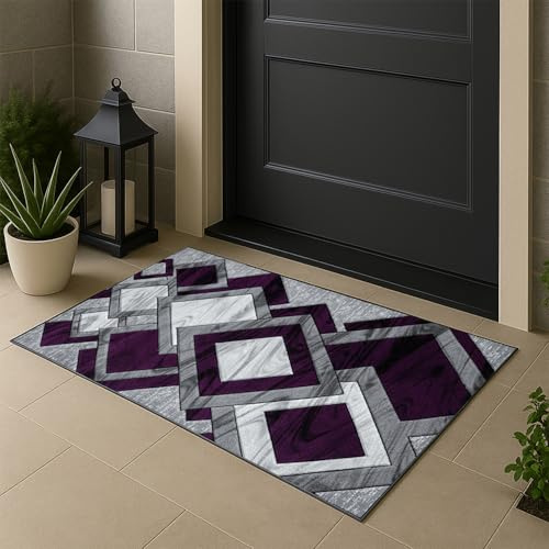 Rugs Inn Dazzling Diamond Door Mat – Non-Slip Washable Doormat, Heavy Duty Welcome Dirt Trapper, Water Absorbent Floor Mat for Indoor/Outdoor Use, Front Entrance, and Kitchen (Purple, 50cm x 80cm)