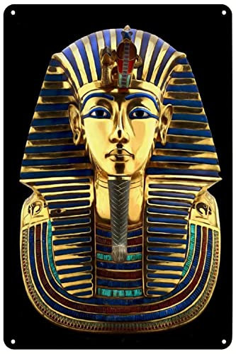 FJQWKLF Ägyptischer Pharao König TUT Gold Kopfschmuck Maske Tutanchamun Metallschild Poster Wandkunst Plakette Dekor für Zuhause Bar Pub Café Club 20,3 x 30,5 cm