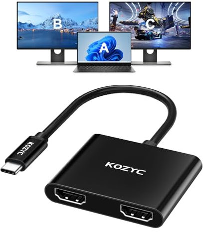 USB C to Dual HDMI Adapter 4K@60hz, Type C to HDMI Splitter Extended Display for MacBook/MacBook Pro Air Dell XPS13/15, Samsung Galaxy S9 [MST Mode (Extended displays) Only for Win OS], Black