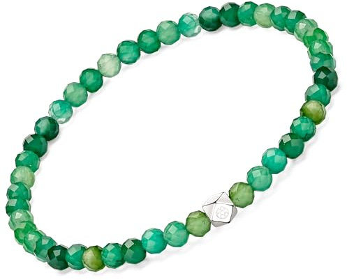 Apocalyptic-K Ladies Natural Gemstone Armband, 5MM 925 Sterling Silber Rhombisch, 4MM Spinell Perlen Armband für Frauen (Grüner Achat,4MM)