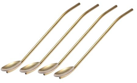 Alipis 4pcs Honey Stirring Spoon Yerba Mate Straw Leaf Tea Infuser Spoon Cocktail Straws Stainless Straws Metal Spoon Straws Mixing Spoon Stir Spoon Stainless Steel Coffee Spoon re-usable