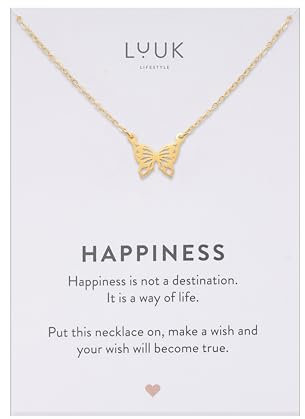 LUUK LIFESTYLE Stainless steel Butterfly pendant necklace, cute simple modern, 50cm adjustable chain, waterproof, non-tarnish, Gift for women, dainty trendy aesthetic simple (with Gift Card)