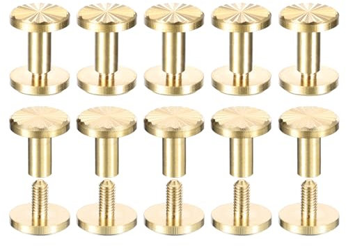 QUARKZMAN Lot de 10 Vis Chicago en Laiton, 4X8X10mm, à Tête Plate avec Texture Florale, Clous à Vis pour la Reliure de Bricolage en Cuir et Les Sangles de Ceinture