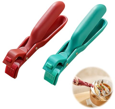 2 PCS Multi-Purpose Anti-Scald Bowl Holder Clips,Hot Plate Tongs Bowl Clips for Kitchen,Hot Plate Gripper Tongs,Hot Bowl Gripper Clip,Silicone Heat Insulation Anti-scalding Clip for Pan (Red&Green)