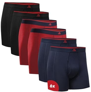 DANISH ENDURANCE 6er Pack Bambus Boxershorts Herren, Superweich & Elastischer Bund, Atmungsaktiv, Unterhosen Herren mit oder ohne Eingriff Mehrfarbig (2xSchwarz, 2xRot, 2xMarineblau) XL