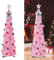 Artificial Collapsible Tinsel Christmas Trees with Lights, 5ft/1.5m Pop Up Pencil Christmas Trees, Glittering Sparking Xmas Decoration Tree with Stand (Pink with balls and bow)