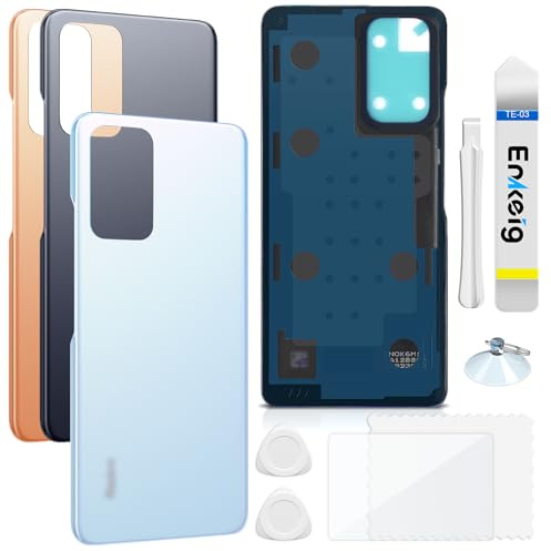 Enkeig Tapa Trasera para Xiaomi Redmi Note 10 Pro M2101K6G/R, Azul | Calidad original tapa trasera vidrio cristal trasero tapa de batería con kit reparación.