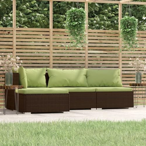 LIANGDONFC gartenmöbel Set Holz、Rattan gartenmöbel4-tlg. Garten-Lounge-Set mit Kissen Braun Poly RattanIdeal für Terrassen, Gärten