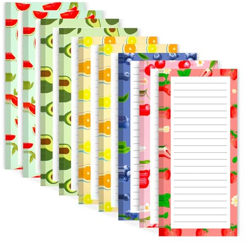 Joyberg 9 Pack Magnetic Notepads for Refrigerator, Magnetic Notepads for Refrigerator, Fruit Design Grocery List Pad for Fridge, Full Magnet Back Shopping Lists, 25 Sheets Per Note Pads