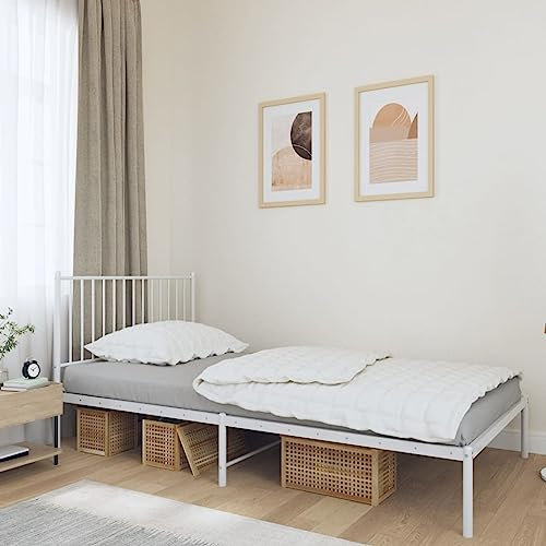 Sufrk Bettgestell mit Kopfteil Bettrahmen Metallbett Bettgestell Mit Kopfteil Bed Frame Bettgestell Metall Weiß 100x200 cm - 350926