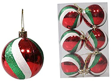 6 Stück Weihnachtskugel Bemalt Christbaumkugeln Weihnachtsdeko Baumschmuck Herbstdeko Outdoor Christmas Decorations Rote und Grüne Spiralstreifen Rote Weiße Tupfen für Baum Fall Decor Innen Draußen