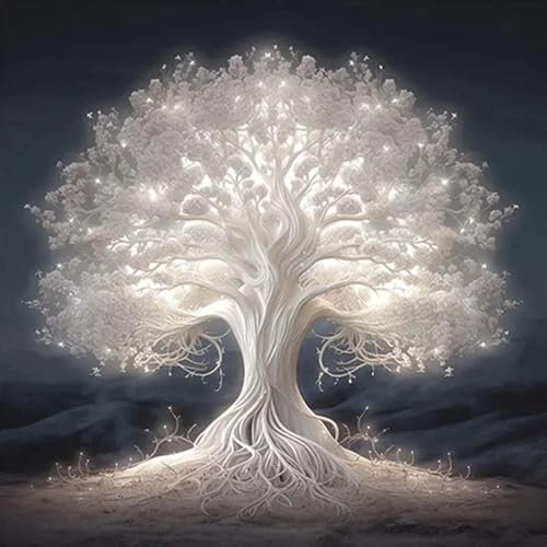 5D Diamond Painting Arbre de Vie, Kit Complet DIY Peinture Diamant Adulte, Arbre blanc avec diamants ronds, Peinture Mosaique pour Décoration Murale, Artisanat Créatif pour Enfants et Adultes, 30x30cm