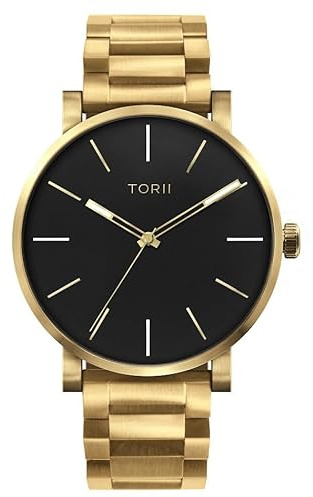 TORII Herrenuhr Schwarz Edelstahl - rund Quarz G45GB.BG Edelstahlarmband Strichindizes wasserdicht 100 m