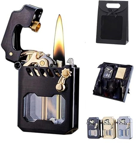 Mecha Metall-Rocker-Feuerzeug, Retro-Metall-Kerosinfeuerzeug, winddichtes Feuerzeug, transparentes Kerosinfeuerzeug, geeignet for Outdoor, Reisen, Camping, for Männer(B)
