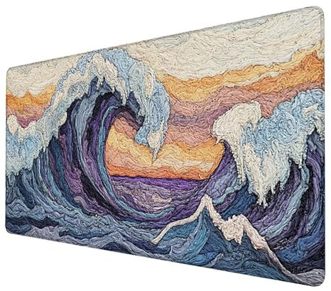 Tapis de Souris xxl 1600x800x3mm de Jeu Etendu Large Durable, Grand Tapis Souris Gamer Imperméable (Vagues) Grande Protection de Bureau étendue,pour la Maison, Le Bureau, la Salle de Jeux (Gris) 9-V-J