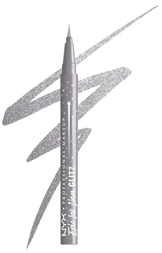 NYX Professional Makeup Epic Ink Liner Jeanz Flashy Flare – wasserfester Flüssig-Eyeliner in Silber mit glitzerndem Finish, 1 ml