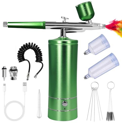 GOEDCH - Kit de aerógrafo de múltiples funciones con compresor: kit de aerógrafo inalámbrico con compresor de aire, cepillo de aire recargable para Nail Art, decoración de pasteles, modelado de