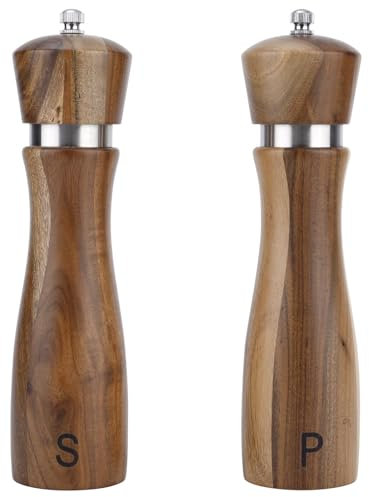 Gosknor 2 Stk Pfeffermühlen Set aus Akazienholz, 21,6cm Manuelle Pfeffermühle aus Holz Gewürzmühlenstreuer Einstellbare Mahlfeinheit für Küche und Kochen