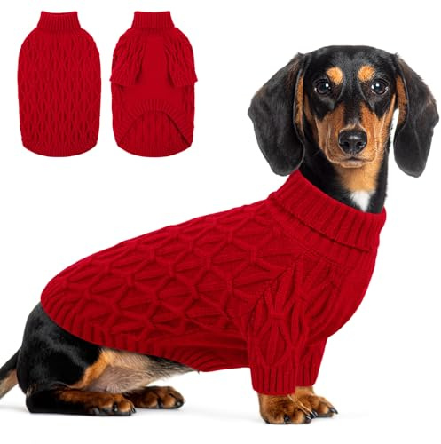 Queenmore Hundepullover Kleine Hunde, Wärme & Weicher Strick, für Chihuahua, Maltese, Innen und Außen, Rot, S