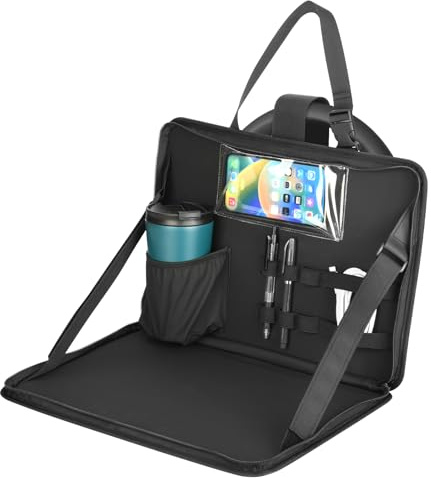 Steering Wheel Tray, Car Steering Wheel Desk for Laptop, Multipurpose Travel Car Accessories with Phone Holder Cup Holder, Car Seat Stand Food Trays for In-Car Dining Eating Office (Black)