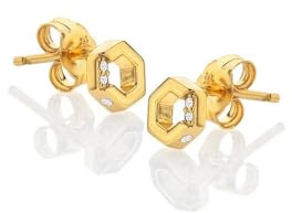 Hot Diamonds Hexagon White Topaz Silver Stud Earrings | 925 Sterling Silver & 18ct Gold Plated Micro Studs | Dainty Diamond Accent Stud Earrings | Everyday Stacking Jewellery