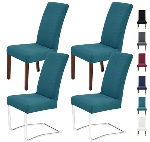 Litrue Stuhlhussen 4er Set Stuhlbezug Schwingstühle Abnehmbarer Waschbarer Stuhlüberzug Stretch Hussen Stühle Schutz für Esszimmer Küche Hotel Bankett Hochzeit (Grün)