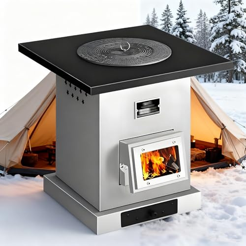 GESAIDES Estufa de Leña Grande, Estufa Leña Portátil, Estufa de Leña para Interiores, Estufa de Acero Inoxidable de Bajo Consumo con Chimenea, Adecuada para Cocinar a Diario y para Calentar el Hogar