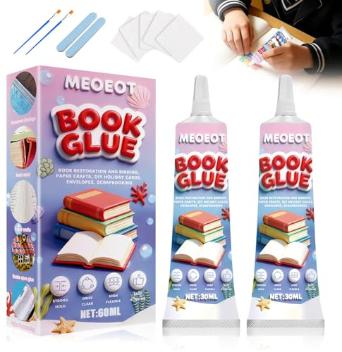 Meoeot Buchbinderleim, 30ml*2 Starker Buch Binden, Transparent Flexibel und Wasserfest, Buchbinderleim Set mit Pinsel für Schulkleber, Buchreparatur, Buchbinden, Book Nook, Bilderrahmen,Decoupage, DIY