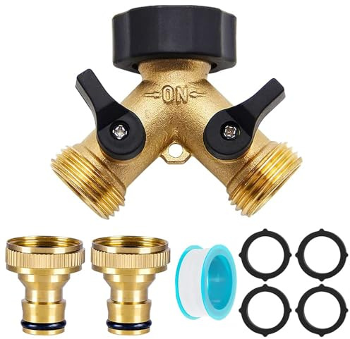 Distributeur d’Eau Double Sortie 2 Voies 3/4, Robinet Double Machine à Laver avec Interrupteurs Indépendants, Répartiteur en Y en Métal pour Tuyau d’Arrosage, Lave-Linge, Cuisine et Jardin (Or)