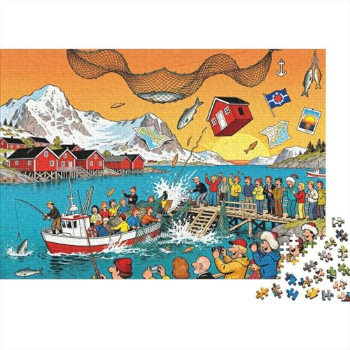 Lofoten Mittagssonne Fischerwahnsinn Hölzerne Puzzles Wasserfest 1000 Teile DIY- Puzzle Für Erwachsene Spaß Lernspiele