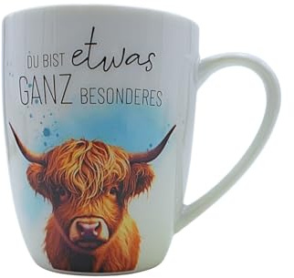 Kaffeebecher/Tasse, Teetasse, Kaffeepot, Kaffeetasse aus Porzellan, Motiv: Highlandrind, Du bist etwas ganz Besonderes, Größe H/Ø: 10 x 8 cm, Fassungsvermögen 250 ml, Spülmaschinengeeignet.