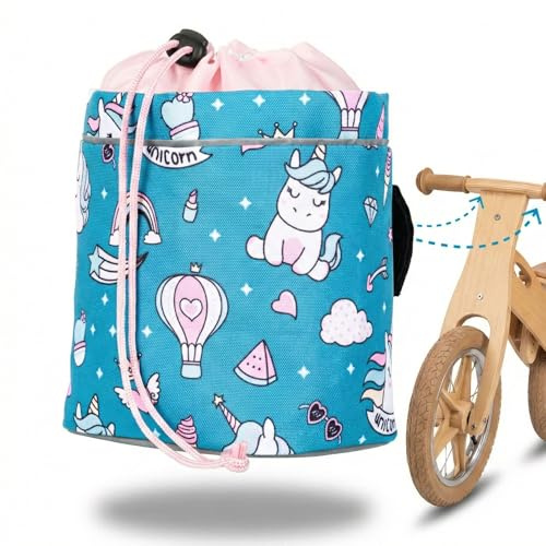 Knuffig Kids Kinder Lenkertasche Fahrrad & Laufrad – Laufrad Lenkertasche und Fahrrad Lenker Tasche für Kinder, kleine Fahrradtasche vorne, wasserabweisend mit Klettverschluss (Einhorn Türkis)