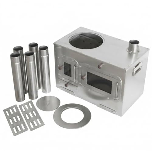 Yunmeryker Stufa Portatile con Forno da Esterno, Fornello da Campeggio per Pizza e Riscaldamento, Argento