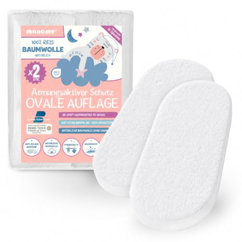2 Matratzenschoner für Kinderwagen Oval 35x75 cm Wasserdicht Baumwolle Spannbettlaken Baby Anti Milben Matratzenauflage Oeko-TEX BI-OME