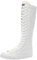 ANUFER Ragazze Donna al Ginocchio Stivali di Tela Lacci Zip Piatto Scarpe Sportive Tutto Bianco F888 EU38.5