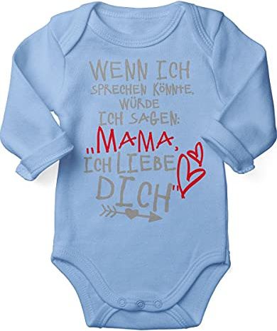 miKalino Babybody mit Spruch für Jungen Mädchen Unisex Langarm Wenn ich sprechen könnte würde ich sagen: Mama ich liebe Dich | handbedruckt in Deutschland |, Farbe:sky, Grösse:68