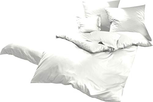 Lorena Uni Classic Bettwäsche Mako Satin Baumwolle einfarbig (Off-White, 200 cm x 220 cm inkl. 2X 80x80cm Kissen)
