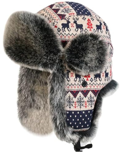 Insun Unisex Wintermütze Gestrickt Fliegermütze Pilotenmütze Russenmütze Ohrenschützer Schwarz 2 L Hut Umfang 60cm