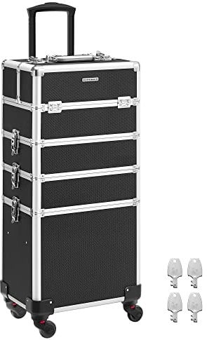 SONGMICS Valigetta Trucchi, Valigia Porta Trucchi 4 in 1, Grande, Trolley Make Up, Beauty Case da Viaggio, 35 x 25 x 79 cm, con Serratura, Ruote Girevoli a 360°, Idea Regalo, Nero JHZ11BK