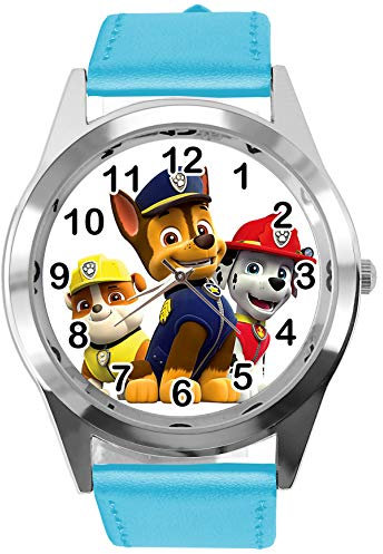 Taport® Montre à quartz avec bracelet en cuir bleu pour les fans de la Pat’Patrouille