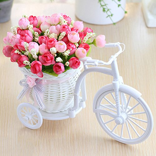 SANGDA Bike Rattan Desktop Store Showcase Plastic White Plant Flower Basket for Home Garden Decoration