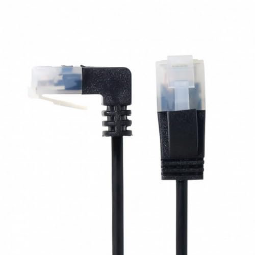 cablecc Cable Ethernet Cat6 ultra delgado RJ45 hacia abajo en ángulo a recto, cable de red UTP, cable de conexión de 90 grados Cat6a LAN para laptop, router, TV Box, 2 m