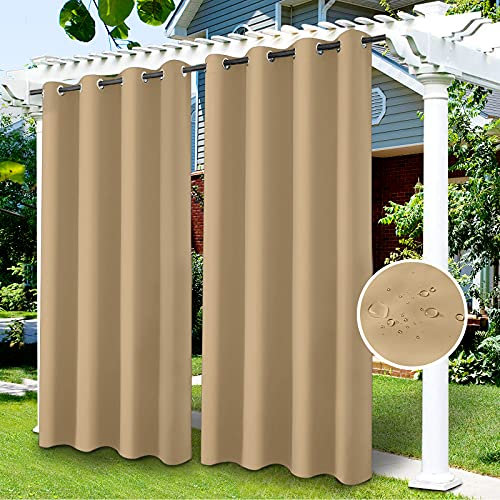 Outdoor Vorhänge Wasserdicht, Outdoor Verdunkelungsvorhang mit Ösen, Vorhang Blickdicht für den Gartenlaube, Schiebetür, Pergola, Privatsphäre Wärmeisoliert 1 Stücke (Beige, 132 x 213 cm)