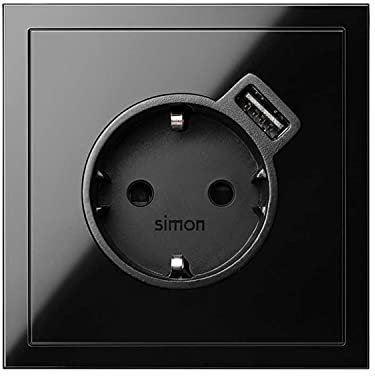 Simon Tapa para base de enchufe Schuko con cargador USB integrado, serie 100, 2,5 x 7,5 x 7,5 centímetros, color negro (referencia: 10000049-138)