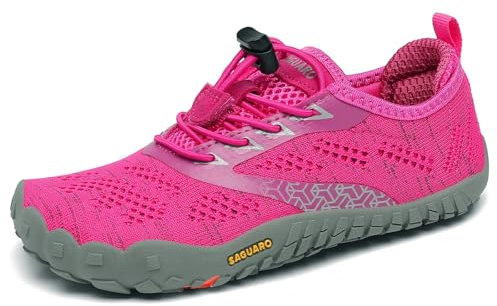 SAGUARO Scarpe Barfoot Minimaliste Bambini Ragazzi Ragazze Antiscivolo Scarpe Multisport per Trail Running/Corsa/Trekking/Palestra/Spiaggia/Scoglio/Immersione/Acqua, Rosa, 32 EU