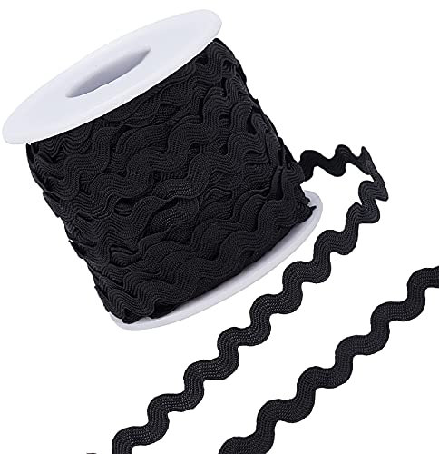 GORGECRAFT 25m Zick Zack Band Rick Rack Trim Ribbon Wave Zackenlitze Nähen Biegen Fransen Trim 5mm Zum Nähgarnituren Wellenförmiges Band S Form Stoff Spitze Nähen Taschen Nähzubehör (Schwarz)
