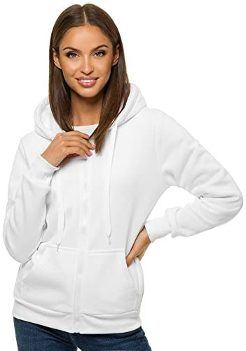 OZONEE Damen Kapuzenpullover Sweatjacke Sweatshirt Farbvarianten Kapuzenjacke Kapuzenpulli Langarm Kapuze Hoodie Sport Style Casual Fitness Basic Training 777/2106B WEIẞ L