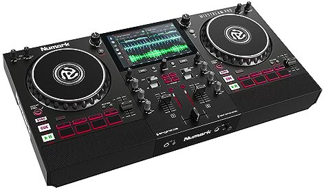 Numark Mixstream Pro – Standalone DJ Konsole mit 2 Kanälen Engine OS, WIFI-Streaming, 7-Zoll-Touchscreen, integrierten Lautsprechern, FX- und Lichtsteuerung