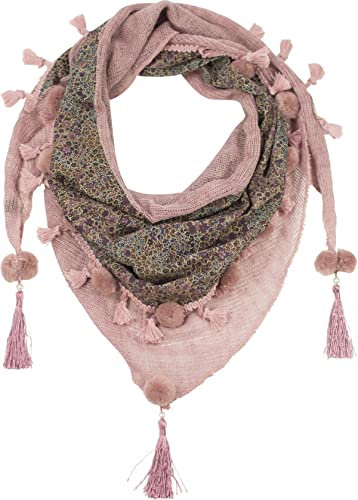 fashionchimp Bufanda de mujer con borlas y patrón bordado de mezcla de borlas, bufanda con flecos, pañuelo triangular, Patrón de rosa, Talla única
