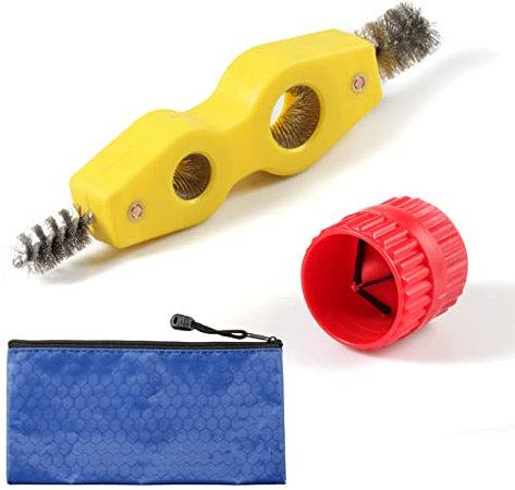 SPEEDWOX 2Pcs Copper Pipe Cleaner and Reamer Set, Include 1 Piece 4 in 1 Copper Tubing Brush, 1 Piece Pipe and Tubing Reamer and 1 Piece Blue Bag for Plumbing Installation, Soldering, Copper Pipes